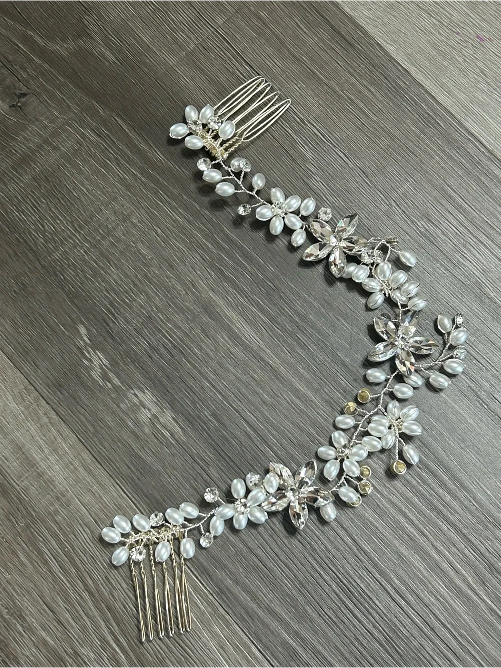 Pearl Crystal Floral Bridal Hairpiece Set Silver Hair Clips Comb Piece